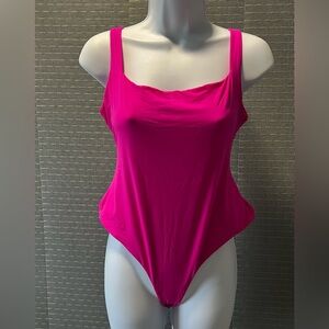 Bright Pink Square-Neck Tank Bodysuit